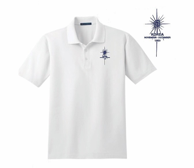 White Polo Shirt with Navy Blue Chosin Few Logo
